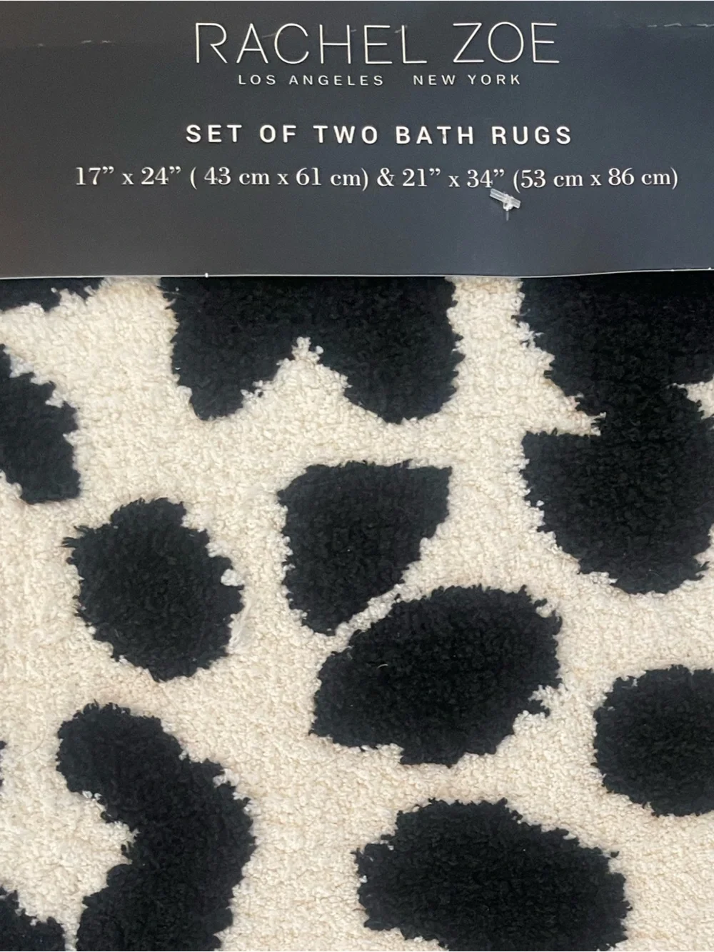 Rachel Zoe Bath Mat Set - Black and Ivory - 17”x24” & 21”x34” Brand New